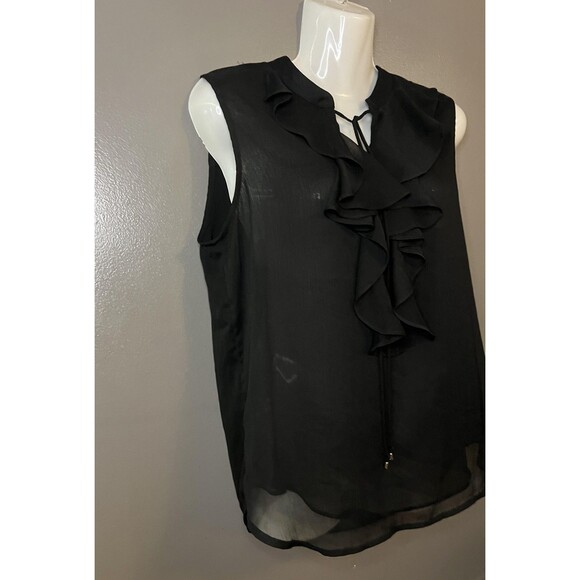Tommy Hilfiger Blouse Womens Small Black Sheer Ruffle Sleeveless Top Chiffon - Picture 2 of 7